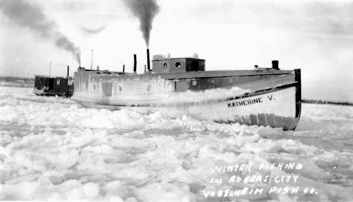 Fish tug Katherine V breaking ice.  Fish tug Katherine V breaking ice.
